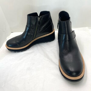 Eileen Fisher Boots Cargo Black Leather Zip Ankle Booties Women 9.5 Wedge Heel